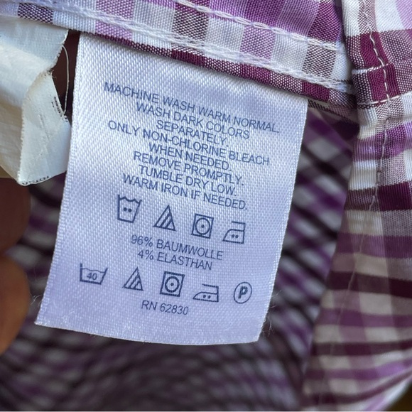 Lands' End No Iron 100% Cotton Purple & White Gingham Button Down Shirt in 16P - Picture 5 of 6